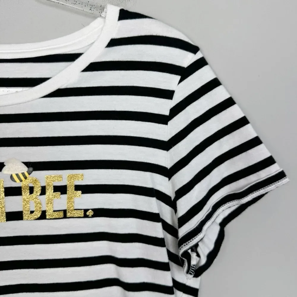 KATE SPADE | Queen Bee Black/White Striped Short Sleeve Shirt Women’s Size M